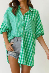 Long Sleeve Plaid Patchwork Shirt