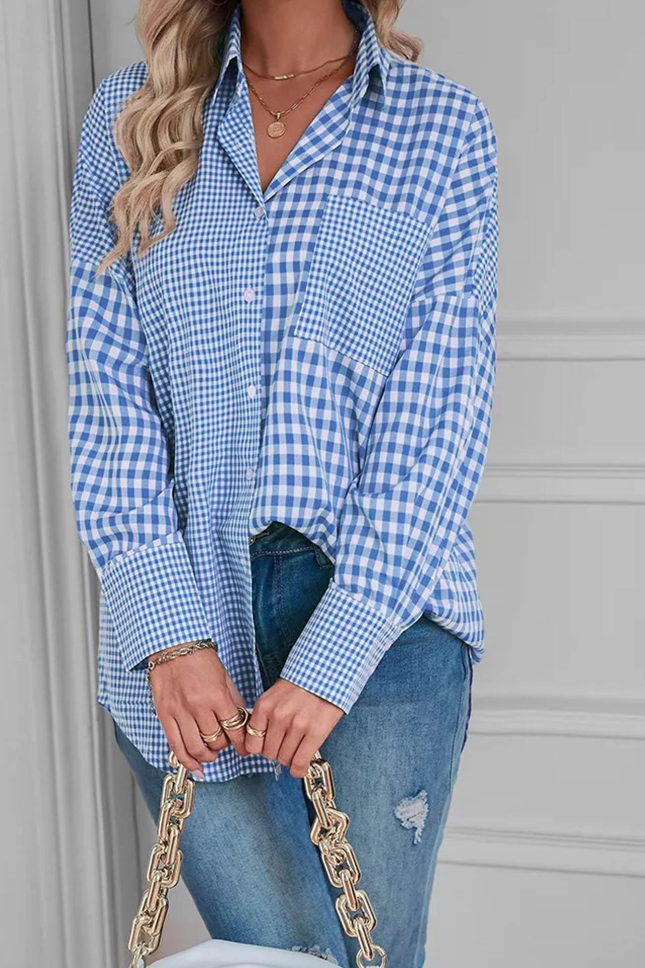 Long Sleeve Plaid Patchwork Shirt