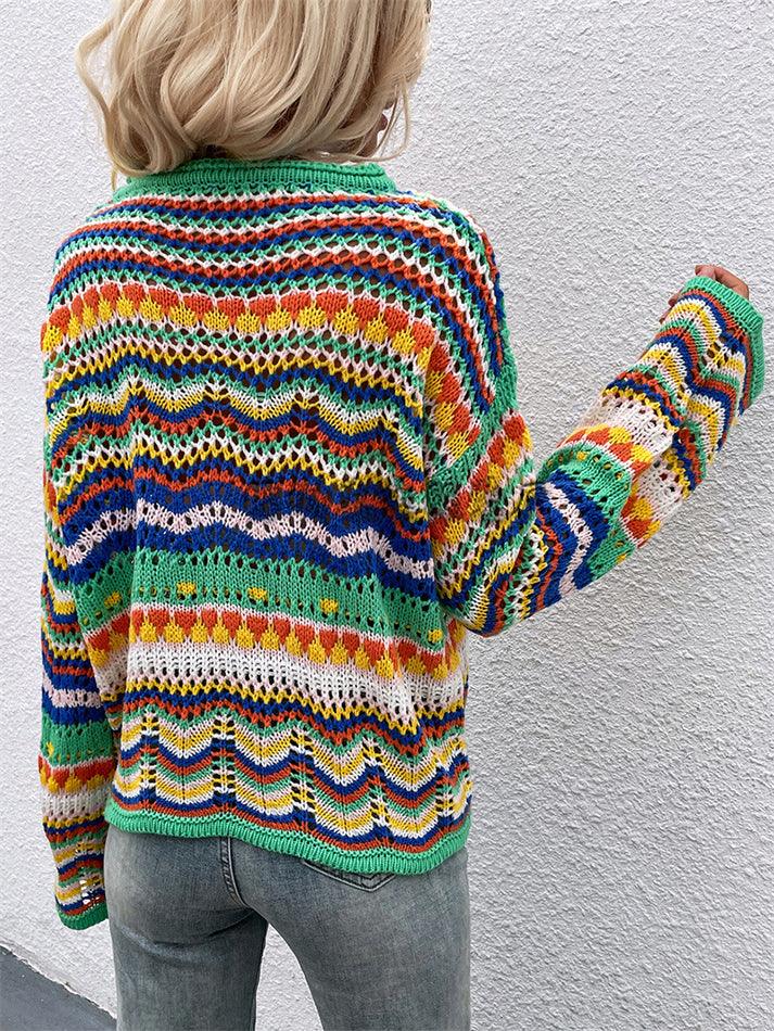 Rainbow Stripe Crochet Knit Sweater - HouseofHalley