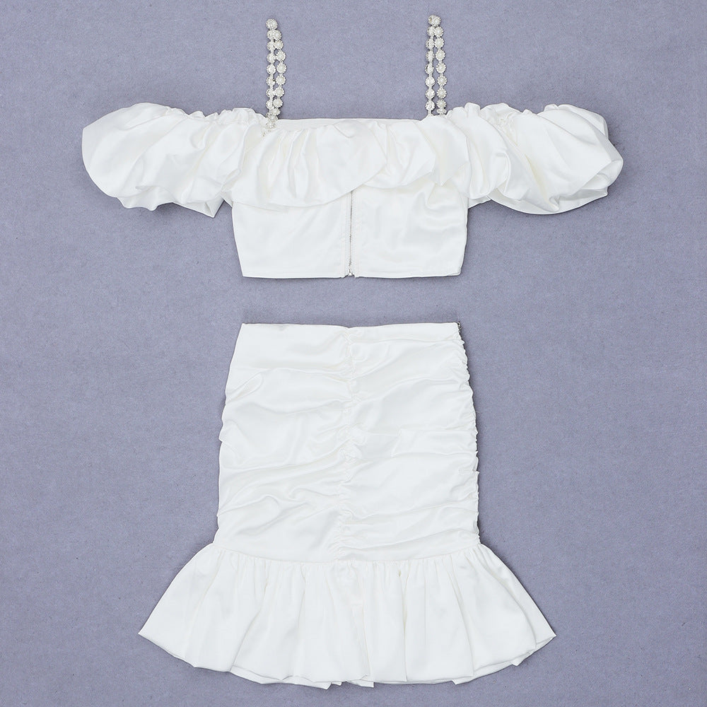 White Off Shoulder Top and Skirt Matching Sets