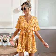 Yellow Floral Front Knot Romper
