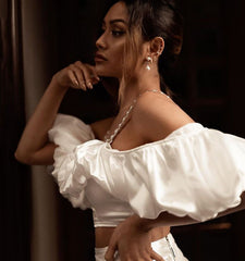 White Off Shoulder Top and Skirt Matching Sets