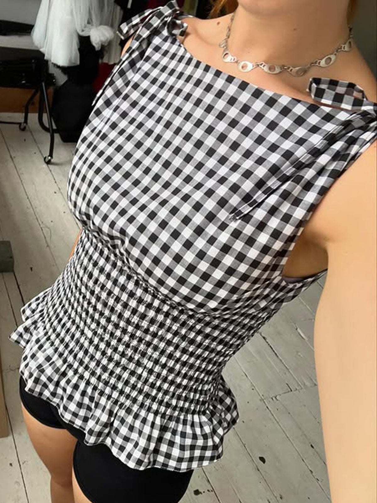 Emma Gingham Ruched Waist Top