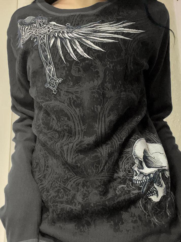 Vintage Skull Print Long Sleeve Knit - HouseofHalley