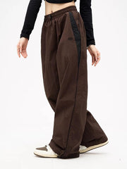 Contrast Piping Black Baggy Sweatpants - HouseofHalley