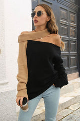 Off Shoulder Contrast Color Sweater