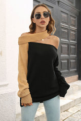 Off Shoulder Contrast Color Sweater