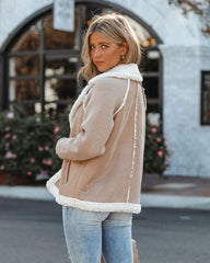 Pine Hollow Pocketed Faux Suede Sherpa Jacket - Sand