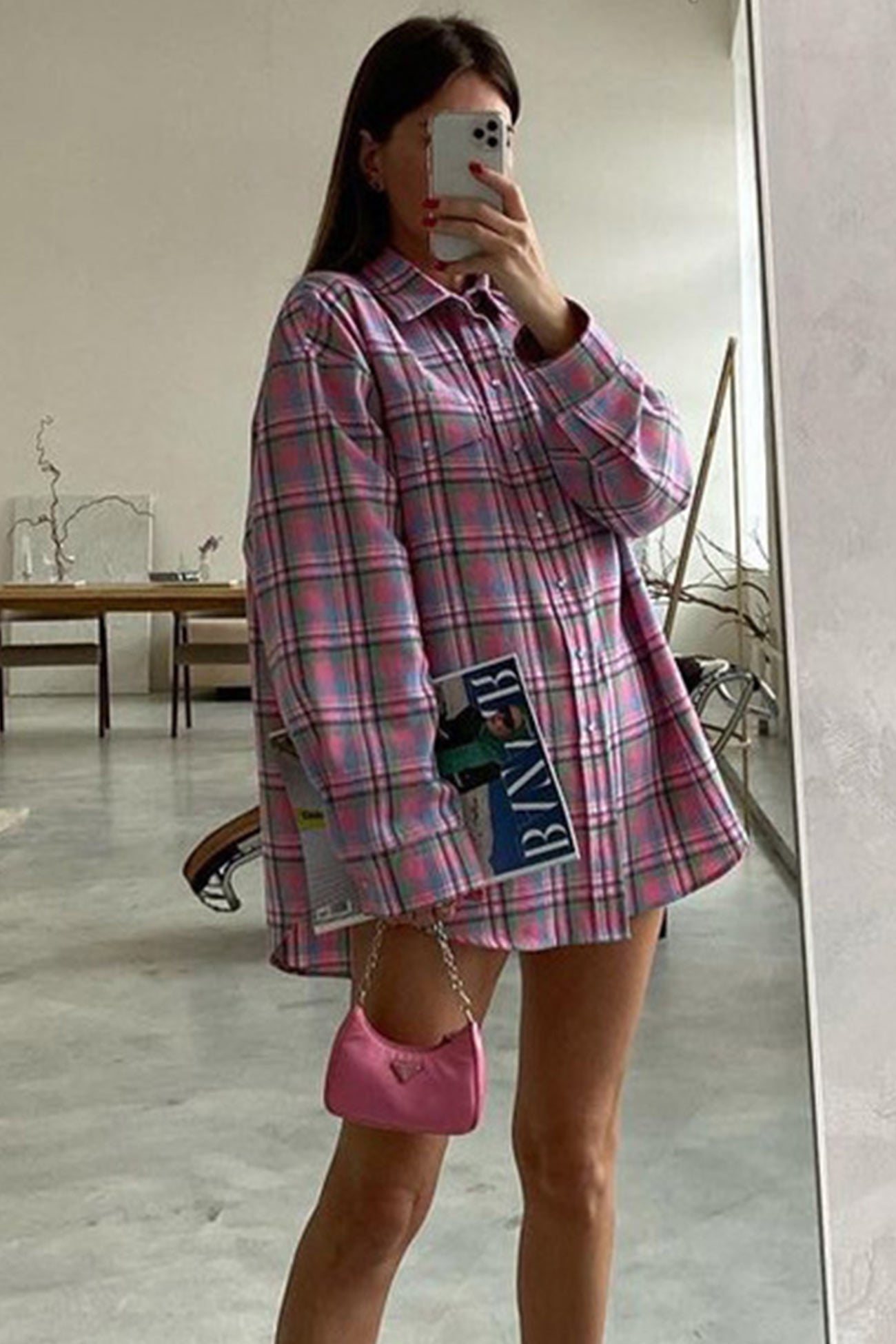 Pink Cotton Plaid Blouse