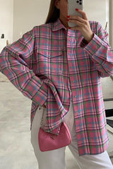 Pink Cotton Plaid Blouse