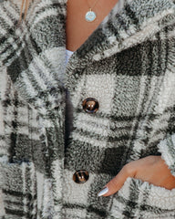 Pinole Pocketed Plaid Teddy Jacket - Grey