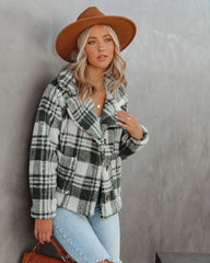 Pinole Pocketed Plaid Teddy Jacket - Grey