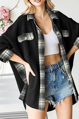 Plaid Patchwork Irregular Hem Blouses