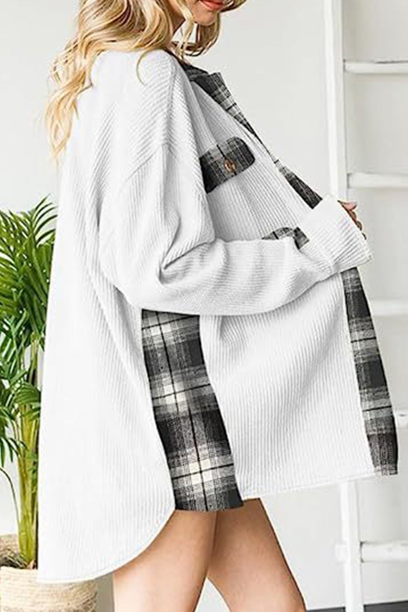 Plaid Patchwork Irregular Hem Blouses