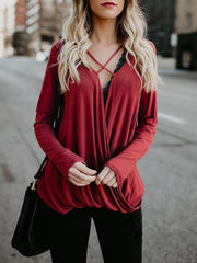 Romance Sleeves V-neck Blouses&Shirts Top