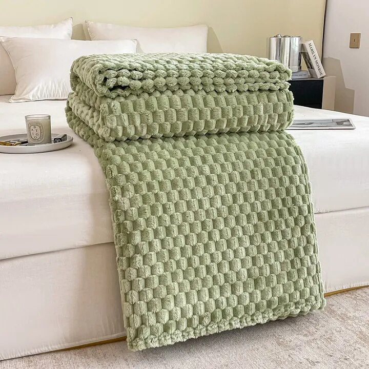 Solid Plaid Bed Blanket Autumn Winter Soft Warm Fluffy Throw Blanket Sofa Coral Fleece Bedspread On Bed For Adults Kids Blankets