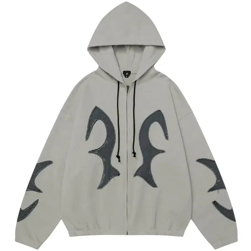 Y2K Embroidered Fire Patchs Hoodie