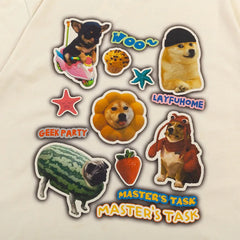 Cartoon Dog Photo Stickers Oversized T-Shirt