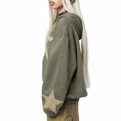 Y2K Star-Patch Zip-Up Hoodie