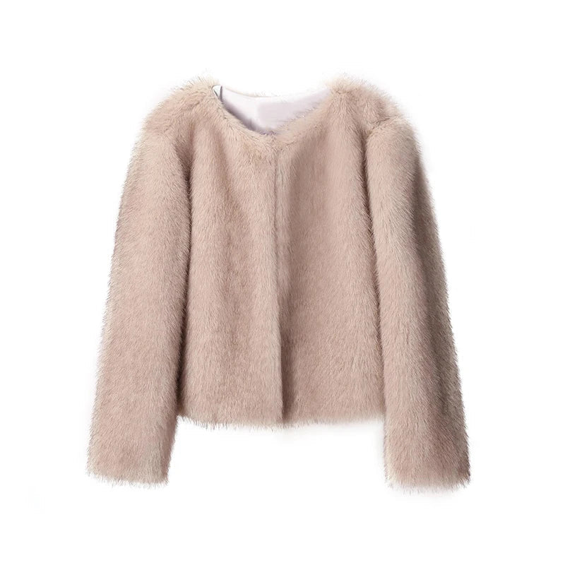 Luxury Cropped Faux Fur Coat Jacket