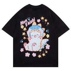 Funny Cat Cartoon Print Oversize T-Shirt