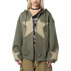 Y2K Star-Patch Zip-Up Hoodie