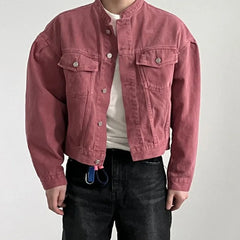 Stand Collar Short Denim Jacket