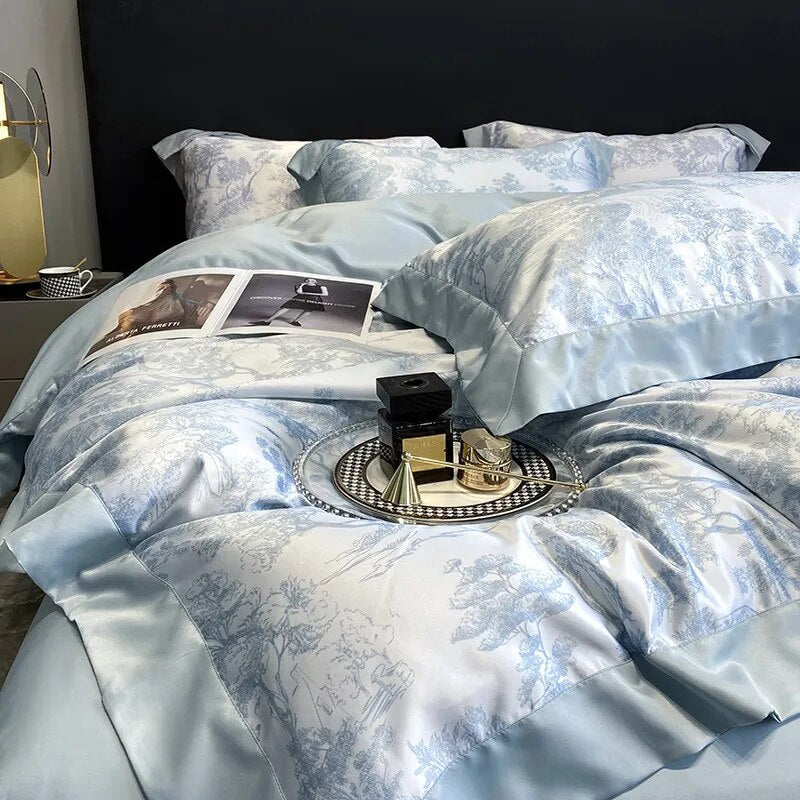 Luxury Home Textile Bedding Set 100% Tencel Quilt Cover Duvet Cover Flat Bed Sheet Pillowcases Comforter Bed Linens Queen King