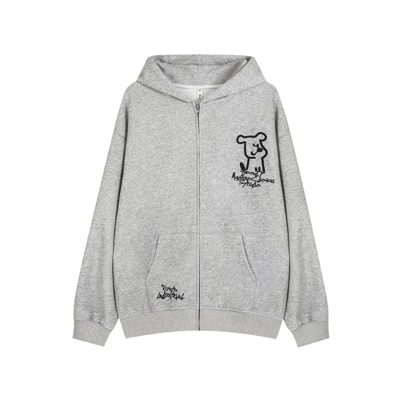 Good Puppy Embroidery Zipper Hoodie