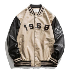 Varsity Portrait PU Leather Bomber Jacket