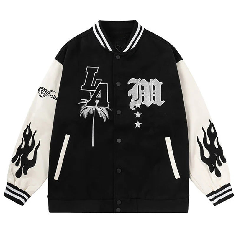Y2K Flame Lethear Baseball Jacket