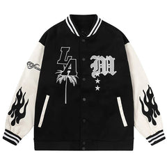 Y2K Flame Lethear Baseball Jacket