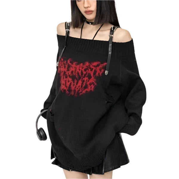 Y2k Gothic Slash Noir Sweater