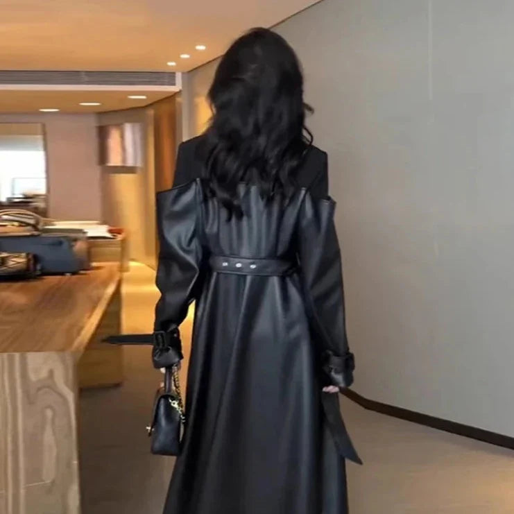 Luxury Leather Double Breasted Coat