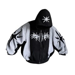 Y2K Vintage Zip-Up Patchwork Hoodie