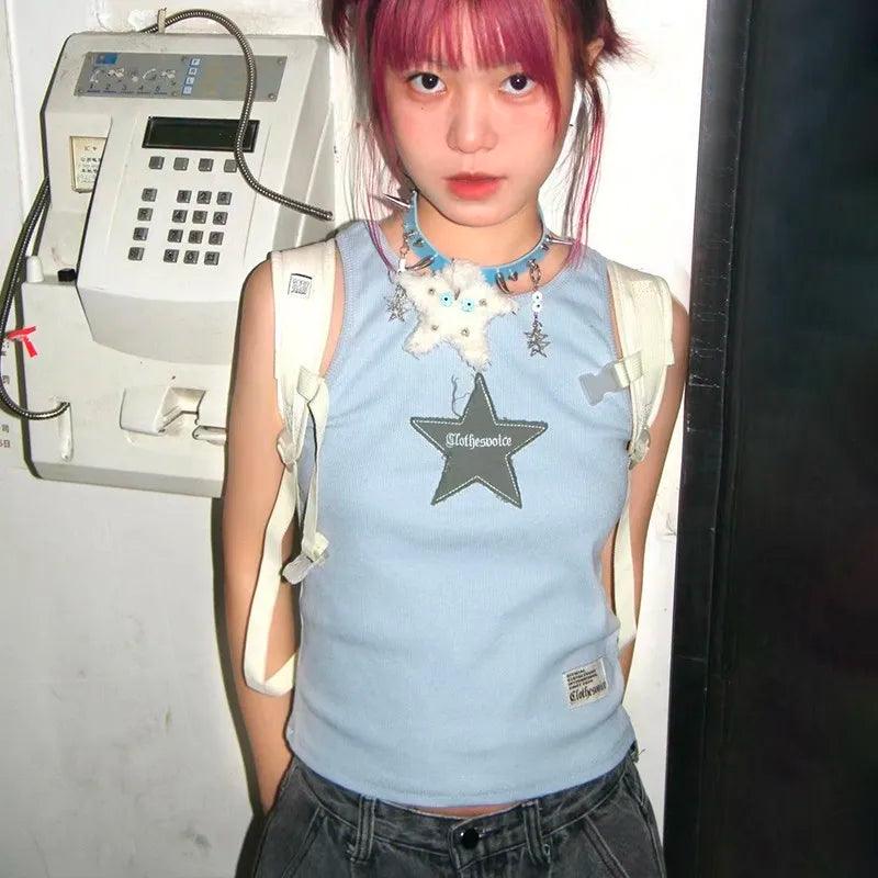 Y2K Ribbed Star Crop Top