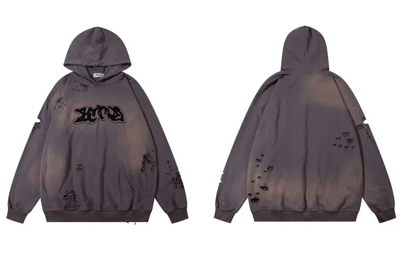 Letter Patch Ripped Hoodie