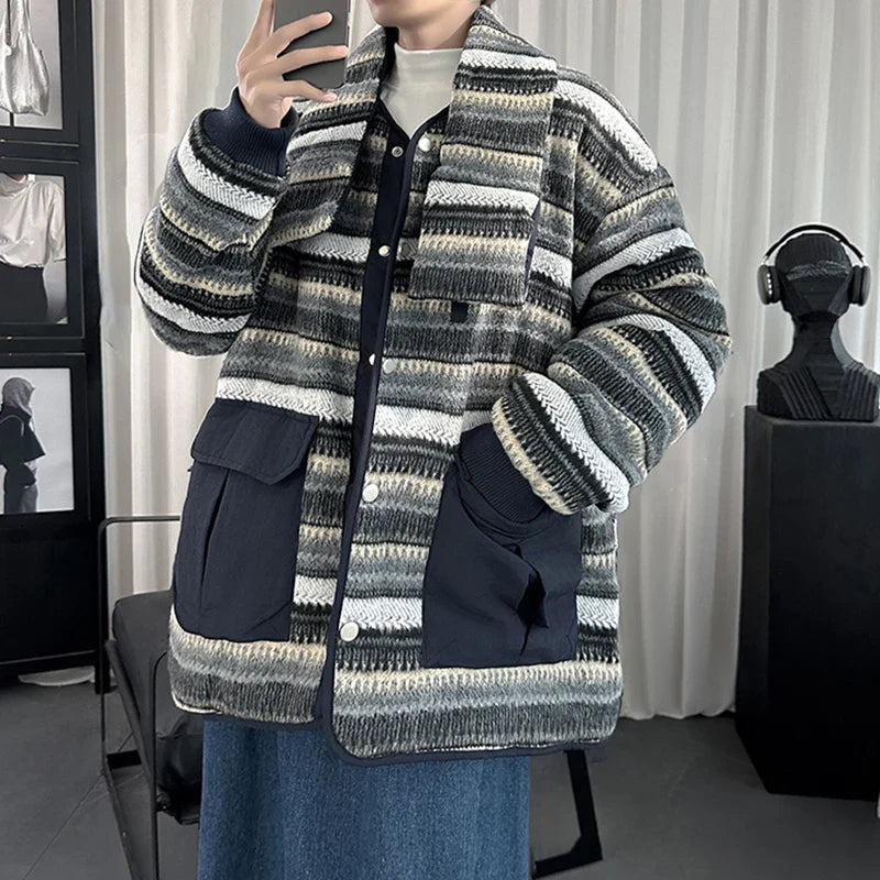 Neckerchief Design Striped Contrast Color Jacket