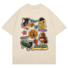 Cartoon Dog Photo Stickers Oversized T-Shirt