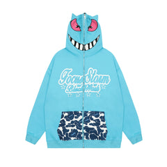 Monster Face Oversized Zip-up Hoodie