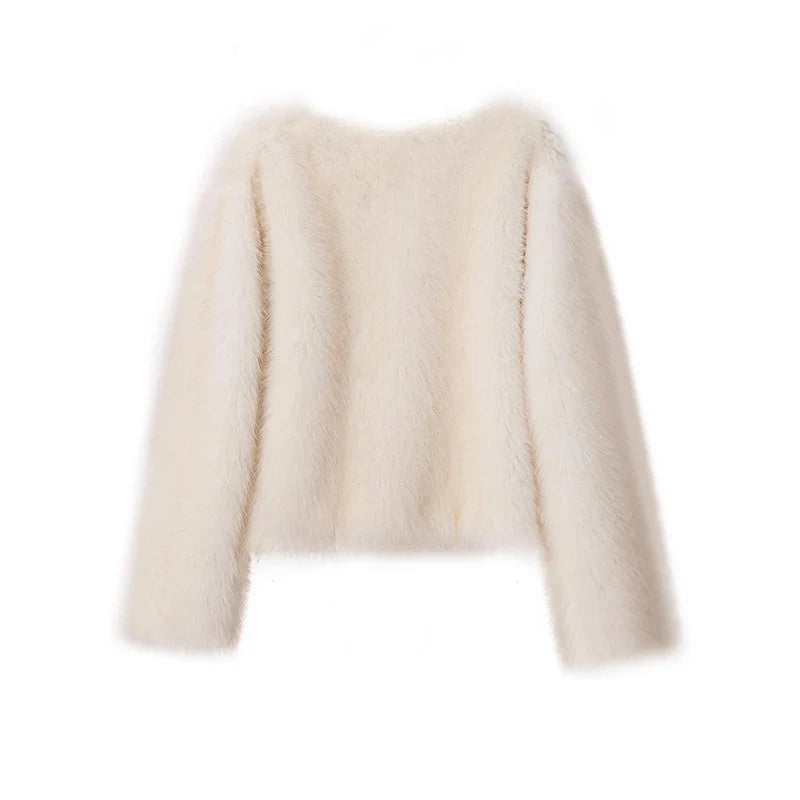 Luxury Cropped Faux Fur Coat Jacket