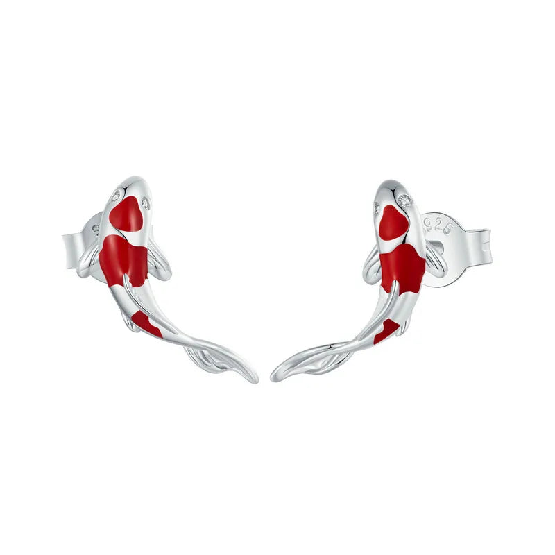 Red Koi Silver Earring