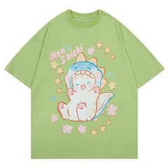 Funny Cat Cartoon Print Oversize T-Shirt