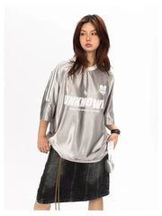 Y2K Metallic Silver Oversized T-Shirt