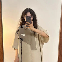 Y2K Patchwork Oversized Women's Shirt