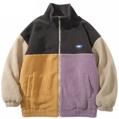 Patchwork Color Blocks Furry Jacket