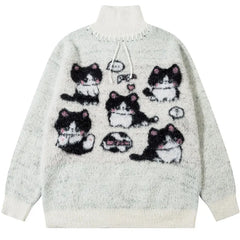 Y2k Turtleneck Cat Picnic Sweater