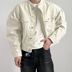 Stand Collar Short Denim Jacket