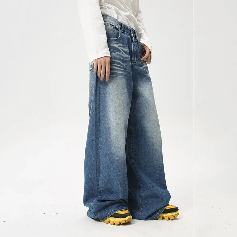 Eclipse Washed Fold Wide-Leg Jeans