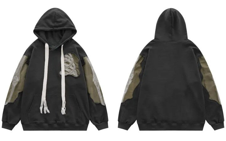 Y2K Skeleton Bones 3D Patchwork Hoodie
